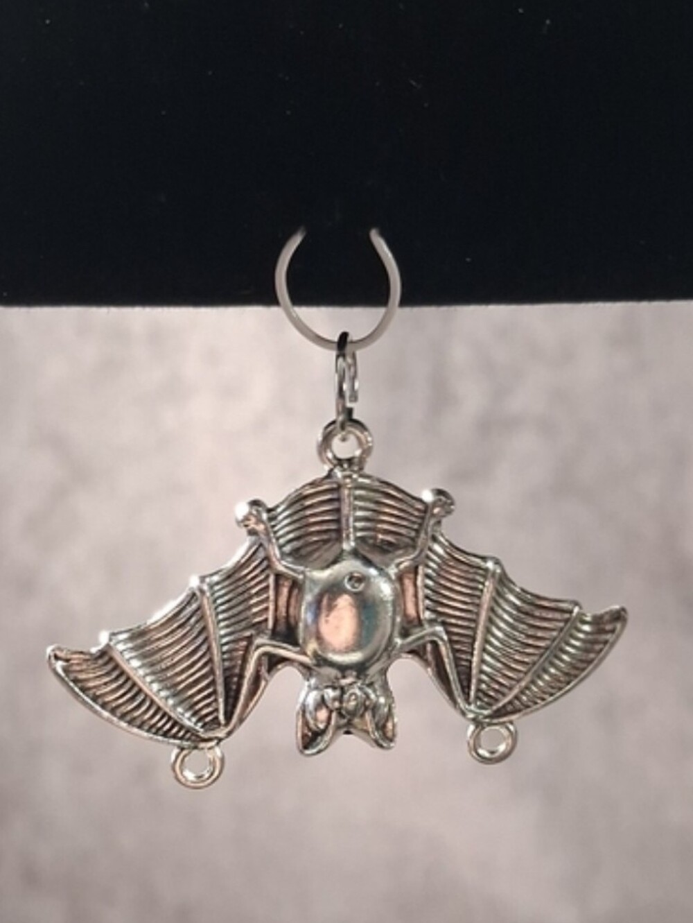 2/$5 Silver Tone Metal 36mm x 58mm Spread Wings Bat Pendant NEW